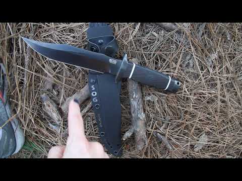 SOG Tech Bowie Black TiNi Knife S10B - video demo