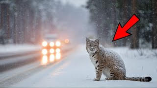 -40 degrees, an abandoned pregnant bobcat stared at every driver... until a miracle happened!