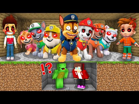 JJ and Mikey HIDE From Scary PAW PATROL.EXE At Night in Minecraft Challenge Maizen