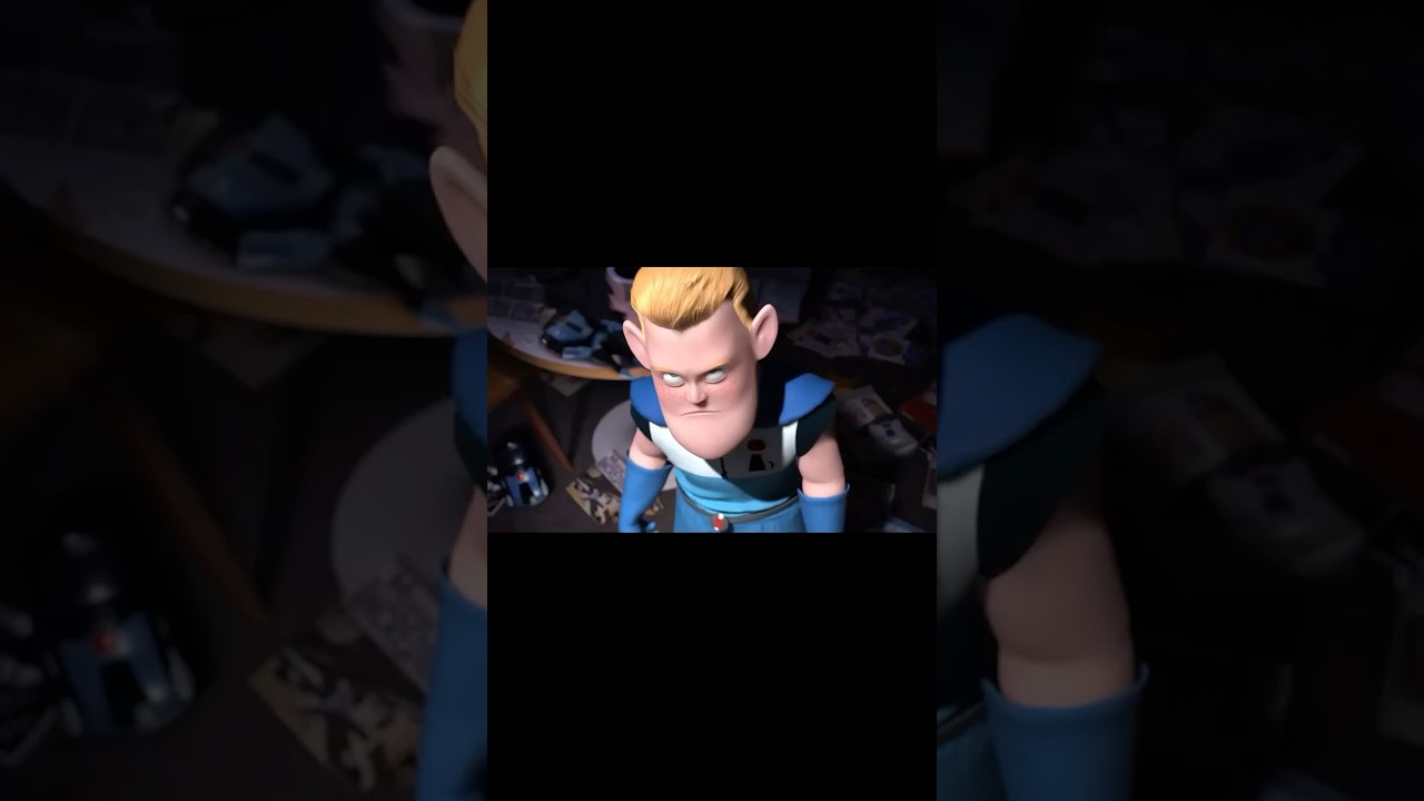The Incredibles Syndrome (Incrediboy) takes poster off wall #Disney #TheIncredibles original scene