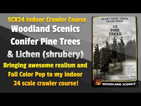 24 Scale SCX24 Indoor Crawler Course-  Woodland Scenics Conifer Trees and Lichen Fall Shrubs Review.