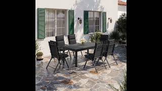 KETTLER BasicPlus Pro Garten-Essgruppe, anthrazit, Alu/Textilene/Glas, Tisch ausziehbar 180/240 cm, 6 Klappstühle inkl. Auflagen
