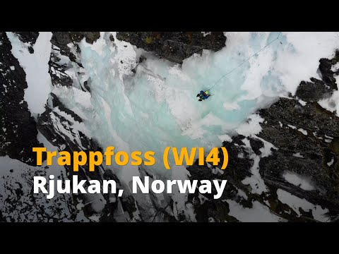 Trappfoss (WI4): multi-pitch ice climbing in Rjukan (Drone+GoPro footage)