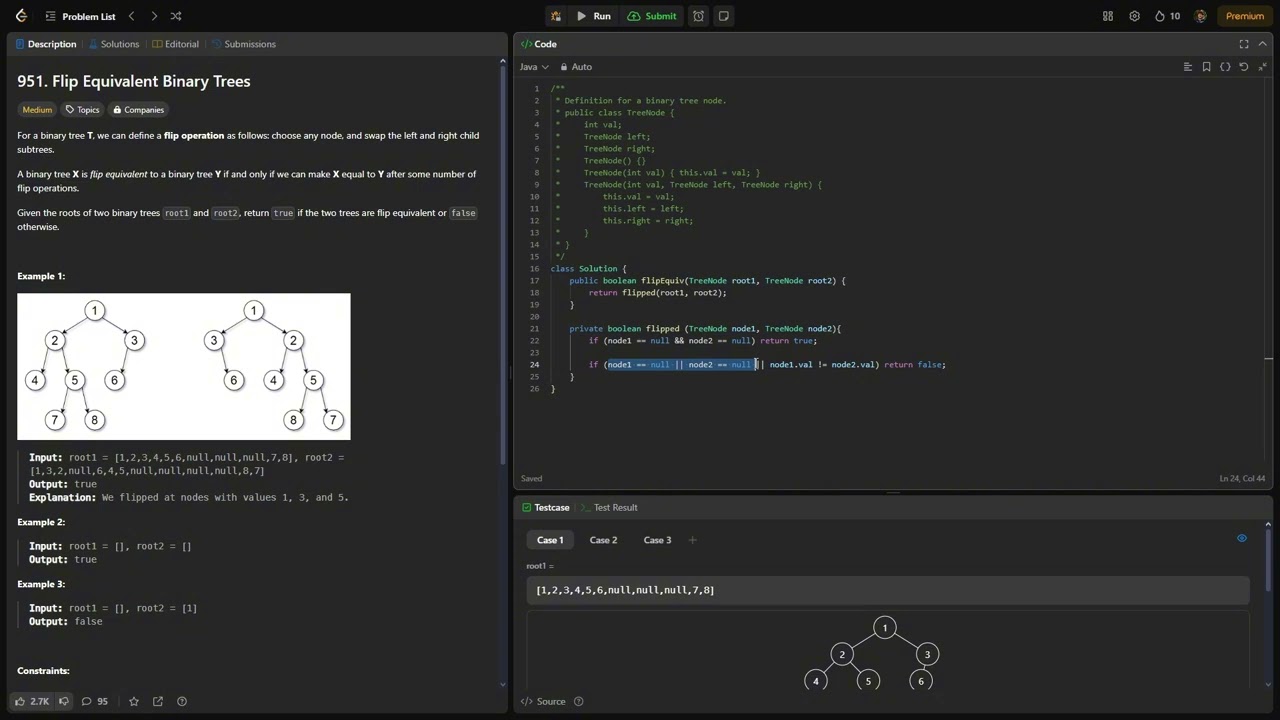 LeetCode 951: Flip Equivalent Binary Trees – Java Solution | Full Explanation + Code Walkthrough 🌲