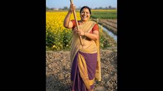 Lady planting a tree and dancing #villagelife #aunty #sareelover #desi #desilife #vlog #housewife 