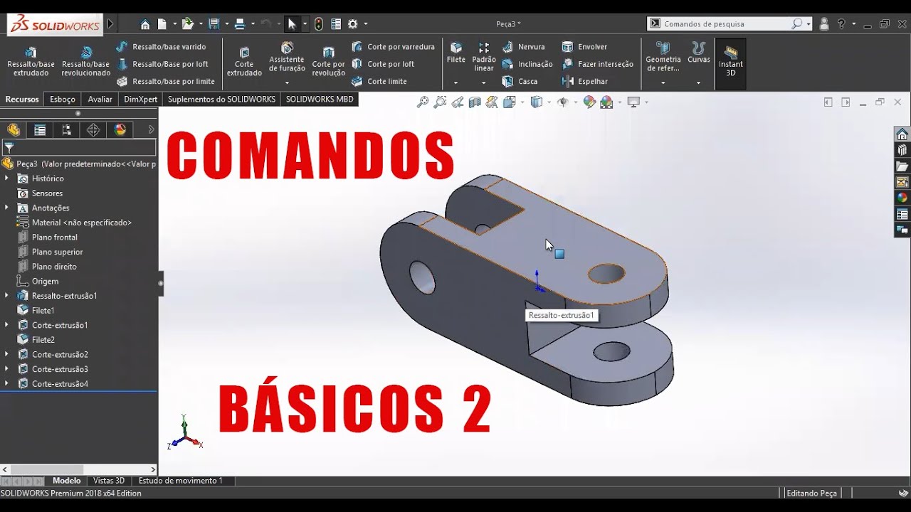 SOLIDWORKS PARA INICIANTES - COMANDOS BÁSICOS INTRODUÇÃO #2