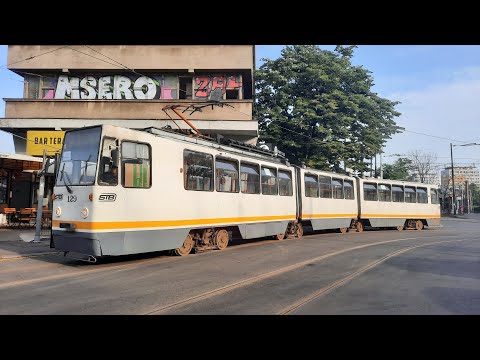Tramvaiul V3A-93-M2000 #129(linia 44) + autobuzul Otokar Kent C-12 #6549(linia 282) la Gara Basarab