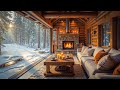 Peaceful Winter Morning Scenery Cozy Porch With Jazz Music Fireplace Ambience To Relax