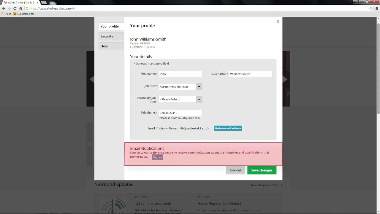 Personal user settings