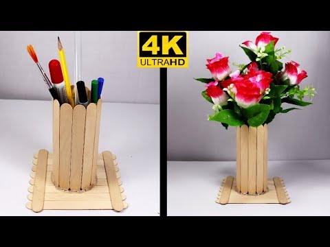 DIY Beautiful Pencil/Pen holder with icecream sticks || Popsicle stick craft ideas