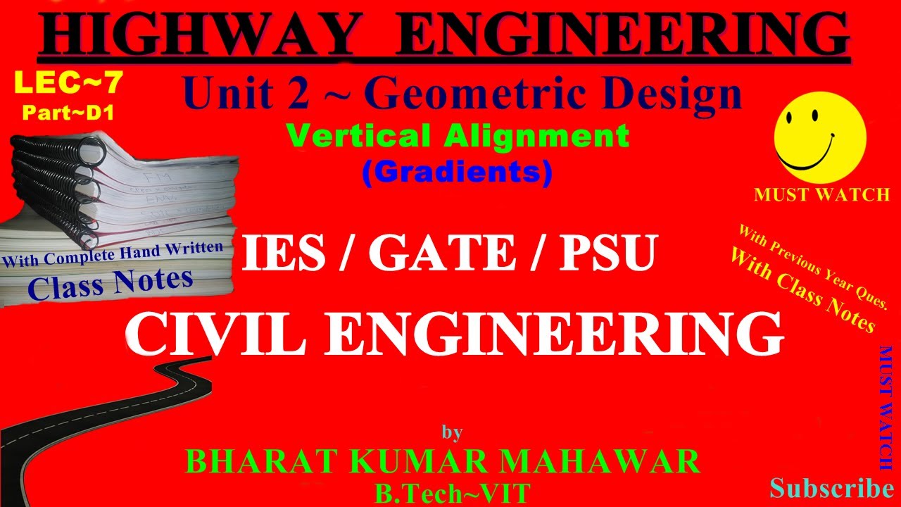 Highway~Transportation Lec 7~U2~Geometric Design Part D1 Vertical Alignment(Gradients) by BK Mahawar