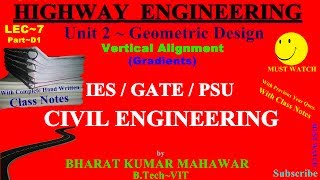 Highway~Transportation Lec 7~U2~Geometric Design Part D1 Vertical Alignment(Gradients) by BK Mahawar