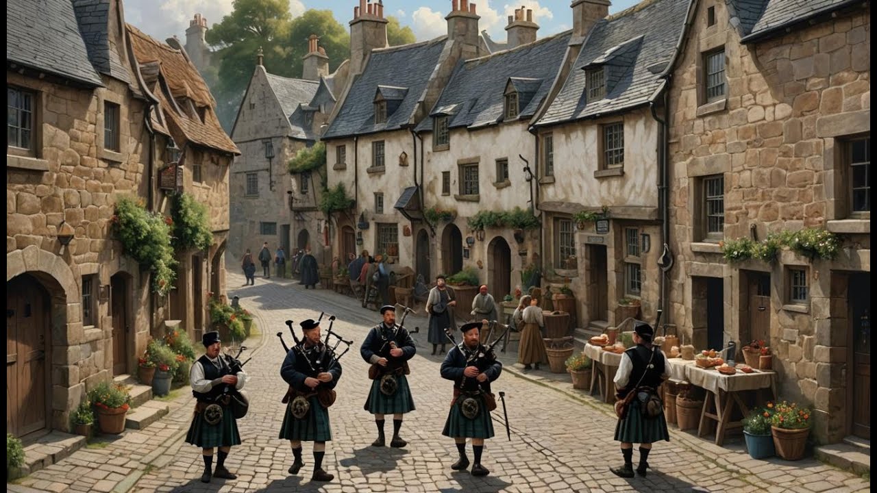 40 min Energetic Bagpipe Songs in Scottish Town