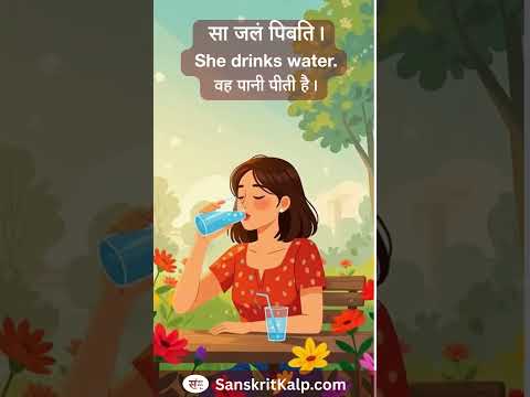 Learn Sanskrit Sentence: सा जलं पिबति। |  She drinks water. |  वह पानी पीती है।