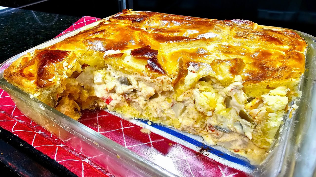 EMPADÃO DE FRANGO CREMOSO MASSA DE 2 INGREDIENTES DESMANCHA NA BOCA