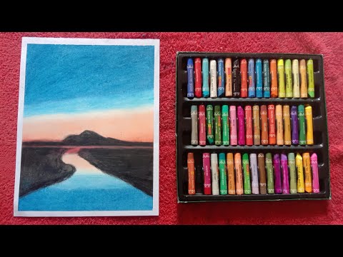 Easy oil pastels drawing/ Sunset Sky/River Reflection Scenery