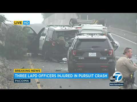 LAPD CHASE: 3 officers injured, 2 suspects arrested after pursuit ends in crash in Pacoima | ABC7