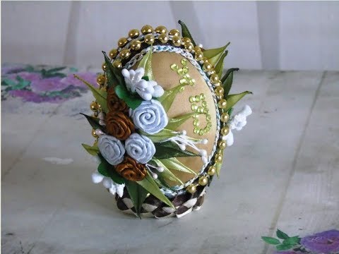 Пасхальное яйцо в технике канзаши. DIY ribbon Easter Eggs