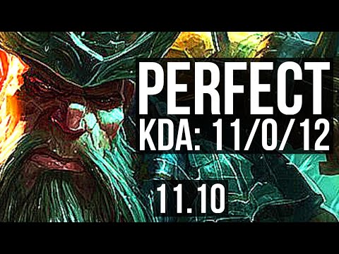GANGPLANK vs GNAR (TOP) | 11/0/12, 6 solo kills, Legendary, 600+ games | KR Master | v11.10