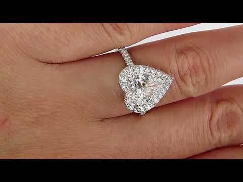 GIA HEART Shaped 3.01ctw Diamond Halo Engagement Platinum Ring