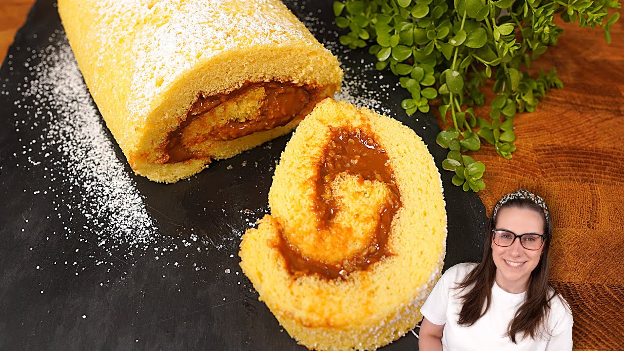 SÓ 3 INGREDIENTES ROCAMBOLE MASSA FOFINHA RECHEADO DE DOCE DE LEITE | Receita da vó nina