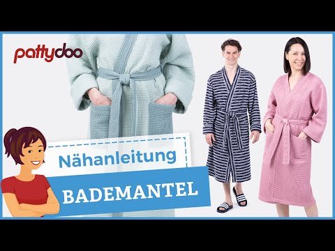 Bademantel Nähanleitung - Klassischer Schnitt aus Waffelpiqué mit Taschen, Gürtel & Blende #pattydoo