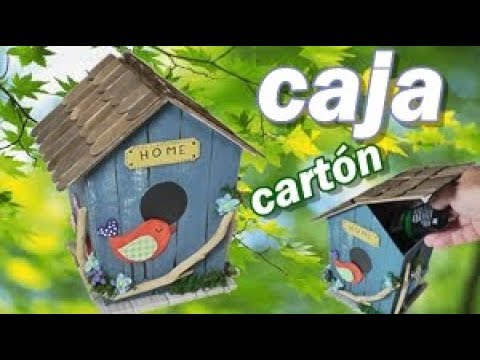 Caja de cartón en forma de casita para pájaros