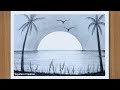 How to draw Sunrise Step by step || Pencil Sketch for Beginners || Sunset Drawing