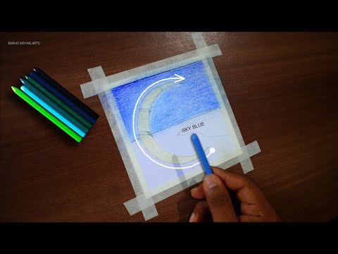 "C" Crayons Drawing | Moonlight scenery for beginners | from A to Z Art | step by step #100