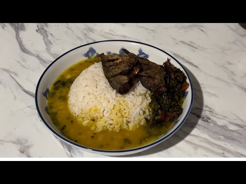 Guyanese style fry poi bhaji with dhall and rice and fry American butter fish