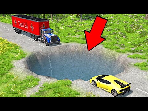 Cars Vs Giant Pit Trucks Vs Giant Pit Deep Water - BeamNG.Drive