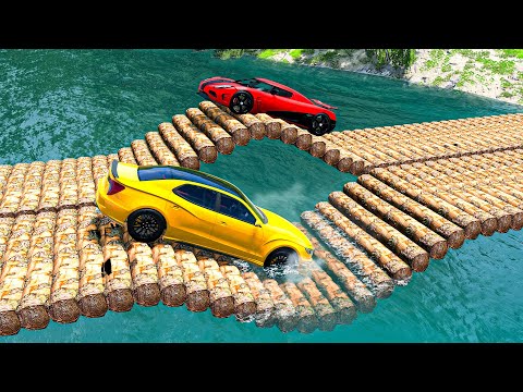 Cars vs 2 Log Bridges and Deep Water - BeamNG.Drive # 3