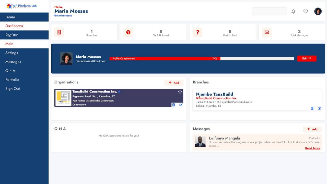 1. Build Management System with WordPress: Profile Layout, Side Menu, Hide Based on % Completeness