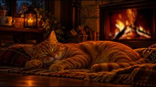 100% Ad Free🔥 Cozy Fireplace & Sleeping Cat 🐈⬛ Cozy ASMR Fire Sounds to Deep Sleep All Night