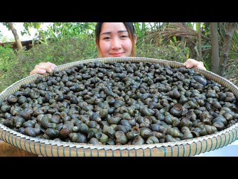 Yummy River Snail Cooking Holy Basil - River Snail Stir Fry Recipe - Cooking With Sros