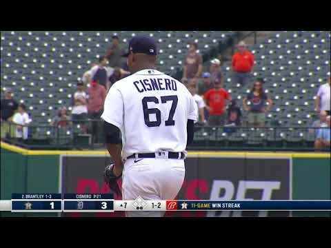 Jose Cisnero Sits Down Michael Brantley to End an 11 game Astro Winning Stream. #Tigers