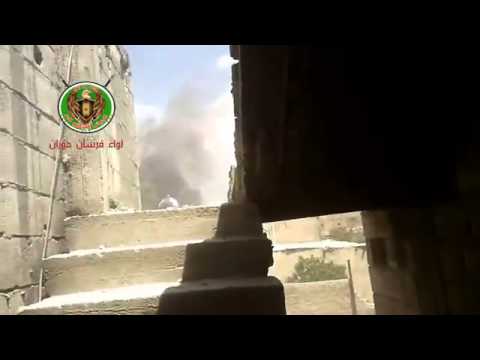 استهداف دبابة لقوات النظام بصاروخ  آر بي جي من قبل لواء فرسان حوران في العسالي في محافظة دمشق