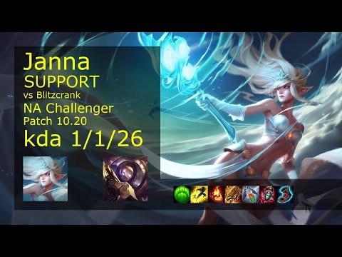 Janna Support vs Blitzcrank - NA Challenger 1/1/26 Patch 10.20 Gameplay