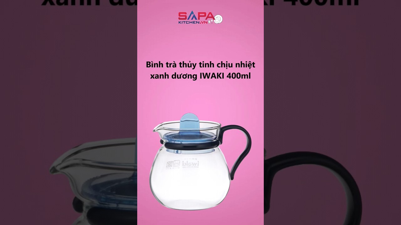 Bình trà thủy tinh chịu nhiệt Iwaki 400ml xanh dương