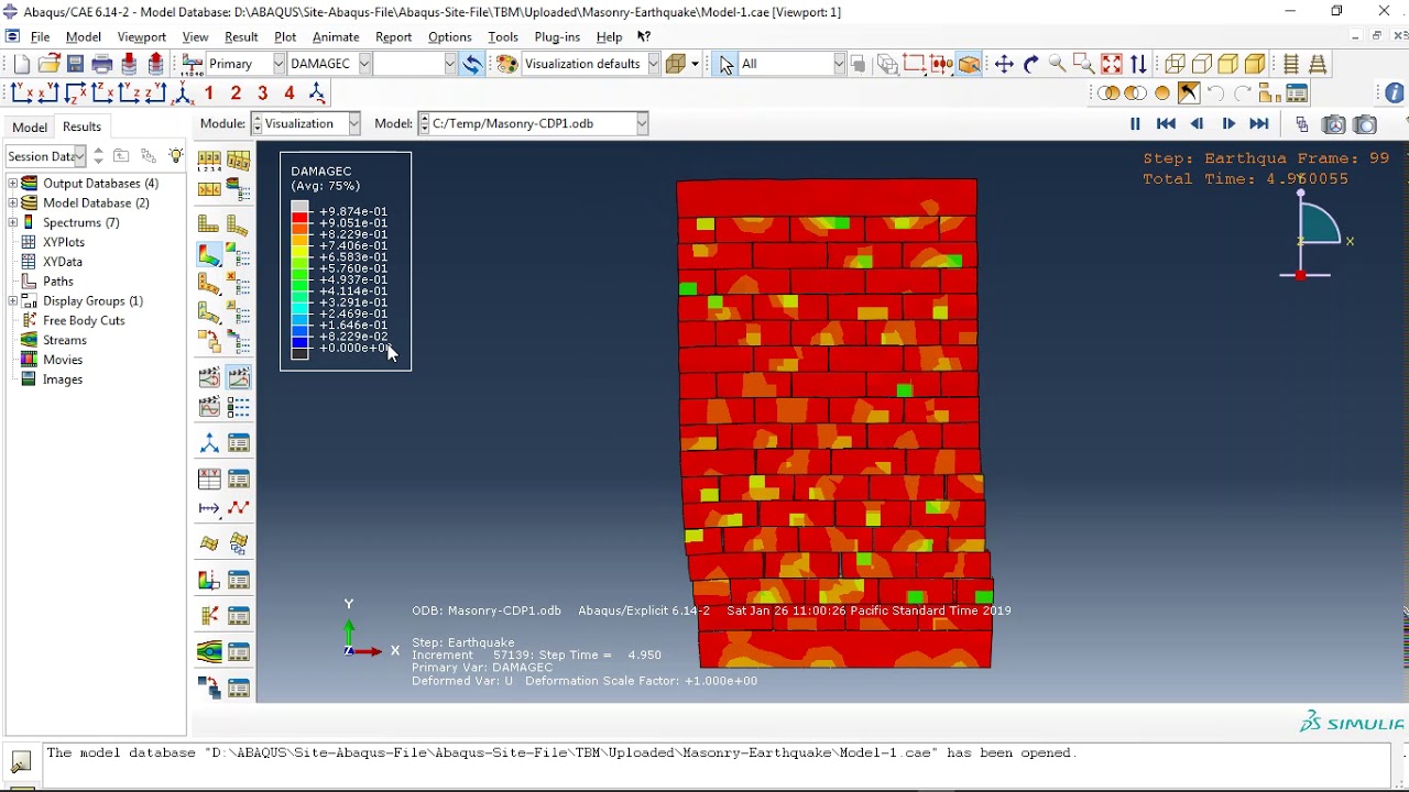 Simulation earthquake load over masonry wall(concrete brick) in Abaqus-Micro model
