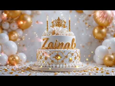 🎂✨ Happy Birthday Zainab 🎉 Golden & Royal Celebration Cake 🎂✨