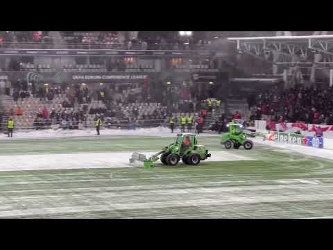 HJK Helsinki v Aberdeen (match interrupted) Aberdeen fans start throwing snowballs in Niki Maenpaa