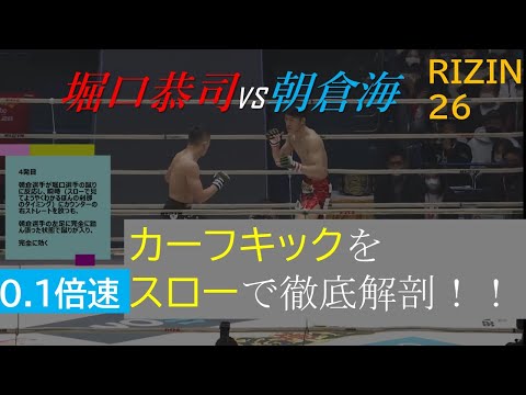 堀口vs朝倉海戦カーフキックを超スロー0.1倍速で徹底検証！【RIZIN26】【タイトルマッチ】【大晦日12.31】