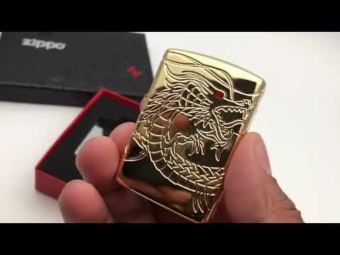 Zippo 29265 – Zippo Armor Red Eyed Dragon 360 Degree Engraving Gold Plate [BatluaRIO.vn]