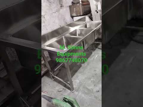 Stainless steel three sink unit