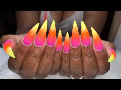 Acrylic Nails Tutorial | Stiletto Ombré Nails | Rainbow Nails Video