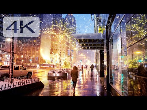 HEAVY SNOW hits Chicago |  Cinematic Night walk on the Mag Mille 4K