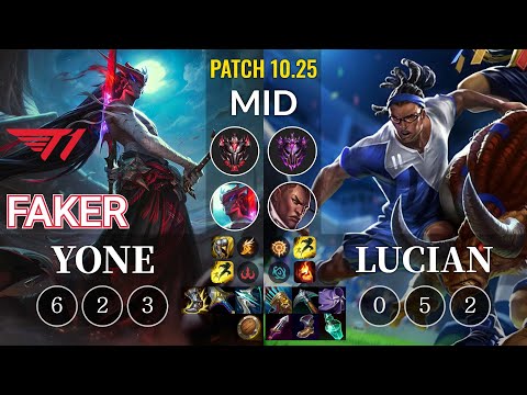 T1 Faker Yone vs Lucian Mid - KR Patch 10.25