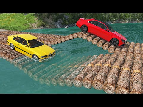 Cars vs 2 Log Bridges and Deep Water - BeamNG.Drive #1