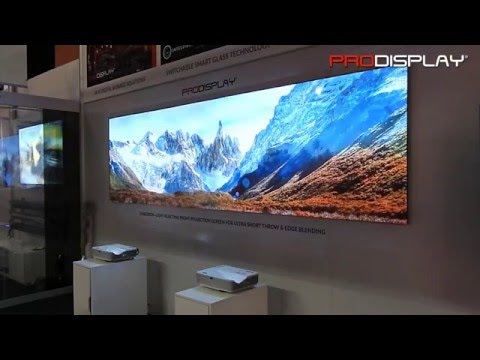 Pro Display SunScreen edge-blended rigid UST front projection screen at ISE 2016